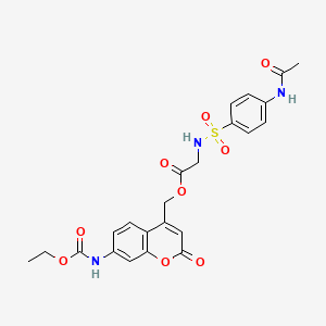 molecular formula C23H23N3O9S B1231888 2-[(4-Acetamidophenyl)sulfonylamino]acetic acid [7-(ethoxycarbonylamino)-2-oxo-1-benzopyran-4-yl]methyl ester 