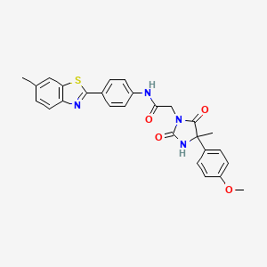 molecular formula C27H24N4O4S B1231891 2-[4-(4-methoxyphenyl)-4-methyl-2,5-dioxo-1-imidazolidinyl]-N-[4-(6-methyl-1,3-benzothiazol-2-yl)phenyl]acetamide 