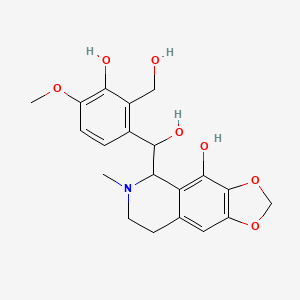 molecular formula C20H23NO7 B12318992 5-[hydroxy-[3-hydroxy-2-(hydroxymethyl)-4-methoxyphenyl]methyl]-6-methyl-7,8-dihydro-5H-[1,3]dioxolo[4,5-g]isoquinolin-4-ol 