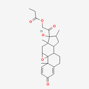 molecular formula C25H32O6 B12319084 [2-(14-Hydroxy-2,13,15-trimethyl-5-oxo-18-oxapentacyclo[8.8.0.01,17.02,7.011,15]octadeca-3,6-dien-14-yl)-2-oxoethyl] propanoate 