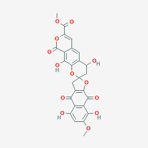 molecular formula C26H18O13 B12319205 methyl 4,5',8',10-tetrahydroxy-7'-methoxy-4',9,9'-trioxospiro[3,4-dihydropyrano[4,3-g]chromene-2,2'-3H-benzo[f][1]benzofuran]-7-carboxylate 