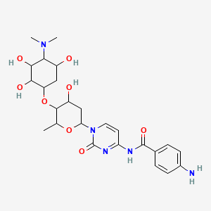 molecular formula C25H35N5O8 B12319251 4-amino-N-[1-[5-[4-(dimethylamino)-2,3,5-trihydroxycyclohexyl]oxy-4-hydroxy-6-methyloxan-2-yl]-2-oxopyrimidin-4-yl]benzamide 