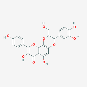 molecular formula C25H20O10 B12319292 6,8-Dihydroxy-3-(4-hydroxy-3-methoxyphenyl)-2-(hydroxymethyl)-9-(4-hydroxyphenyl)-2,3-dihydropyrano[3,2-h][1,4]benzodioxin-7-one 