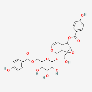 [3,4,5-Trihydroxy-6-[[5-(4-hydroxybenzoyl)oxy-2-(hydroxymethyl)-3,9-dioxatricyclo[4.4.0.02,4]dec-7-en-10-yl]oxy]oxan-2-yl]methyl 4-hydroxybenzoate