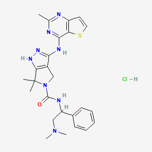 N-[2-(dimethylamino)-1-phenylethyl]-6,6-dimethyl-3-[(2-methylthieno[3,2-d]pyrimidin-4-yl)amino]-1,4-dihydropyrrolo[3,4-c]pyrazole-5-carboxamide;hydrochloride