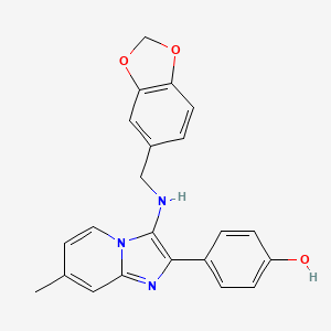 molecular formula C22H19N3O3 B1231980 4-[3-(1,3-Benzodioxol-5-ylmethylamino)-7-methyl-2-imidazo[1,2-a]pyridinyl]phenol 