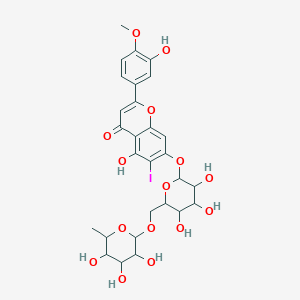 molecular formula C28H31IO15 B12320098 5-Hydroxy-2-(3-hydroxy-4-methoxyphenyl)-6-iodo-7-[3,4,5-trihydroxy-6-[(3,4,5-trihydroxy-6-methyloxan-2-yl)oxymethyl]oxan-2-yl]oxychromen-4-one 