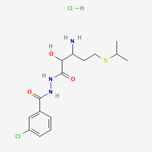 N'-(3-amino-2-hydroxy-5-propan-2-ylsulfanylpentanoyl)-3-chlorobenzohydrazide;hydrochloride