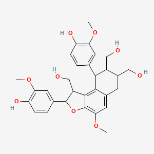 molecular formula C30H34O9 B12320329 4-[2-(4-Hydroxy-3-methoxyphenyl)-1,7,8-tris(hydroxymethyl)-4-methoxy-1,2,6,7,8,9-hexahydrobenzo[e][1]benzofuran-9-yl]-2-methoxyphenol 