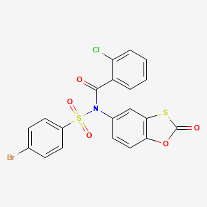 molecular formula C20H11BrClNO5S2 B1232043 N-(4-bromophenyl)sulfonyl-2-chloro-N-(2-oxo-1,3-benzoxathiol-5-yl)benzamide 