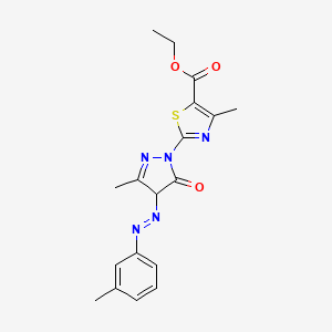 molecular formula C18H19N5O3S B1232084 4-methyl-2-[3-methyl-4-(3-methylphenyl)azo-5-oxo-4H-pyrazol-1-yl]-5-thiazolecarboxylic acid ethyl ester 