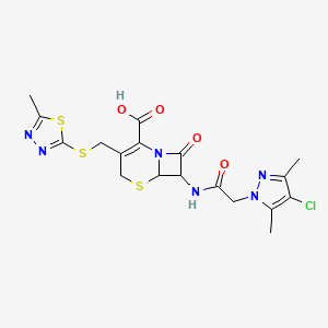 7-{[(4-chloro-3,5-dimethyl-1H-pyrazol-1-yl)acetyl]amino}-3-{[(5-methyl-1,3,4-thiadiazol-2-yl)thio]methyl}-8-oxo-5-thia-1-azabicyclo[4.2.0]oct-2-ene-2-carboxylic acid