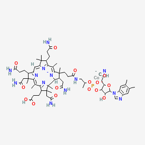 cobalt(3+);[5-(5,6-dimethylbenzimidazol-1-yl)-4-hydroxy-2-(hydroxymethyl)oxolan-3-yl] 1-[3-[(4Z,9Z,14Z)-2,13,18-tris(2-amino-2-oxoethyl)-7,12-bis(3-amino-3-oxopropyl)-17-(2-carboxyethyl)-3,5,8,8,13,15,18,19-octamethyl-2,7,12,17-tetrahydro-1H-corrin-21-id-3-yl]propanoylamino]propan-2-yl phosphate;cyanide