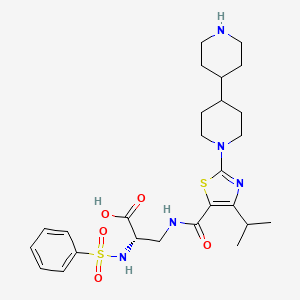 molecular formula C26H37N5O5S2 B1232193 (2S)-2-(benzenesulfonamido)-3-[[2-(4-piperidin-4-ylpiperidin-1-yl)-4-propan-2-yl-1,3-thiazole-5-carbonyl]amino]propanoic acid CAS No. 718595-27-8