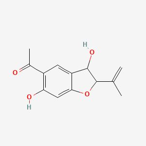 molecular formula C13H14O4 B12321940 1-(3,6-Dihydroxy-2-prop-1-en-2-yl-2,3-dihydro-1-benzofuran-5-yl)ethanone 