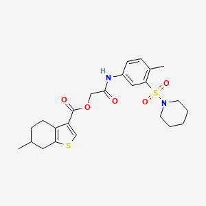 molecular formula C24H30N2O5S2 B1232212 6-Methyl-4,5,6,7-tetrahydro-1-benzothiophene-3-carboxylic acid [2-[4-methyl-3-(1-piperidinylsulfonyl)anilino]-2-oxoethyl] ester 