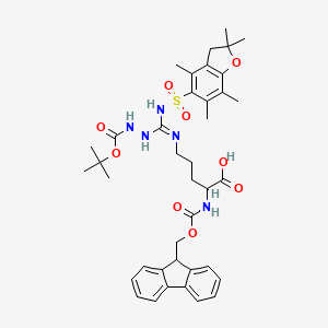 molecular formula C39H49N5O9S B12322178 2-(9H-fluoren-9-ylmethoxycarbonylamino)-5-[[[2-[(2-methylpropan-2-yl)oxycarbonyl]hydrazinyl]-[(2,2,4,6,7-pentamethyl-3H-1-benzofuran-5-yl)sulfonylamino]methylidene]amino]pentanoic acid 