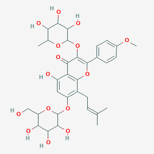 molecular formula C33H40O15 B1232236 5-Hydroxy-2-(4-methoxyphenyl)-8-(3-methylbut-2-enyl)-7-[3,4,5-trihydroxy-6-(hydroxymethyl)oxan-2-yl]oxy-3-(3,4,5-trihydroxy-6-methyloxan-2-yl)oxychromen-4-one 