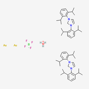 molecular formula C54H79Au2BF4N4O B12322370 oxidanium;1,3-bis[2,6-di(propan-2-yl)phenyl]-2H-imidazole;gold;tetrafluoroborate 