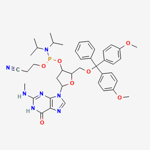 molecular formula C41H50N7O7P B12322376 3-[[2-[[bis(4-methoxyphenyl)-phenylmethoxy]methyl]-5-[2-(methylamino)-6-oxo-1H-purin-9-yl]oxolan-3-yl]oxy-[di(propan-2-yl)amino]phosphanyl]oxypropanenitrile 