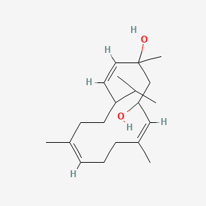 molecular formula C20H34O2 B12323296 4,8,13-Cyclotetradecatriene-1,3-diol, 1,5,9-trimethyl-12-(1-methylethyl)- 