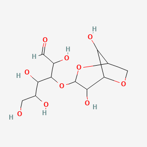 molecular formula C12H20O10 B12323365 3-[(4,8-Dihydroxy-2,6-dioxabicyclo[3.2.1]octan-3-yl)oxy]-2,4,5,6-tetrahydroxyhexanal 