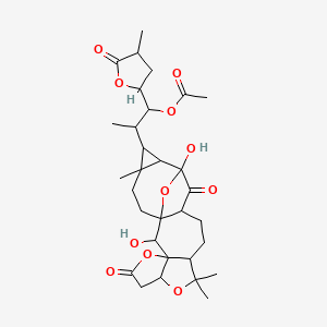 molecular formula C31H42O11 B12323436 [2-(2,15-Dihydroxy-9,9,18-trimethyl-5,14-dioxo-4,8,21-trioxahexacyclo[13.5.1.01,13.03,7.03,10.016,18]henicosan-17-yl)-1-(4-methyl-5-oxooxolan-2-yl)propyl] acetate 