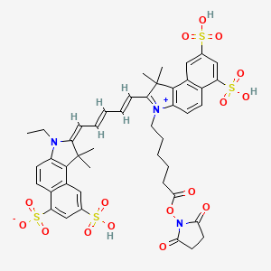 (2E)-2-[(2E,4E)-5-[3-[6-(2,5-dioxopyrrolidin-1-yl)oxy-6-oxohexyl]-1,1-dimethyl-6,8-disulfobenzo[e]indol-3-ium-2-yl]penta-2,4-dienylidene]-3-ethyl-1,1-dimethyl-8-sulfobenzo[e]indole-6-sulfonate