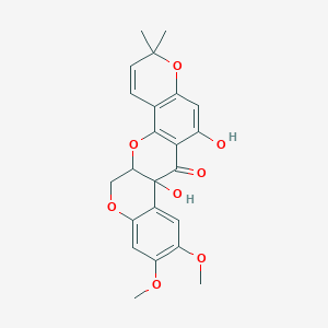 molecular formula C23H22O8 B12325315 (1R,14R)-11,14-dihydroxy-17,18-dimethoxy-7,7-dimethyl-2,8,21-trioxapentacyclo[12.8.0.0^{3,12.0^{4,9.0^{15,20]docosa-3(12),4(9),5,10,15,17,19-heptaen-13-one 