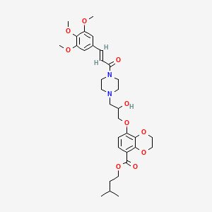 molecular formula C33H44N2O10 B1232555 2,3-Dihydro-8-(2-hydroxy-3-(4-(1-oxo-3-(3,4,5-trimethoxyphenyl)-2-propenyl)-1-piperazinyl)propoxy)-1,4-benzodioxin-5-carboxylic acid isopentyl ester CAS No. 85851-95-2