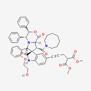 molecular formula C50H51N3O10 B1232572 2-[3-[(3S,3'S,4'R,6'S,8'R,8'aR)-8'-[1-azocanyl(oxo)methyl]-6'-[2-(2-hydroxyethoxy)phenyl]-1',2-dioxo-3',4'-diphenyl-5-spiro[1H-indole-3,7'-4,6,8,8a-tetrahydro-3H-pyrrolo[2,1-c][1,4]oxazine]yl]prop-2-ynyl]propanedioic acid dimethyl ester 
