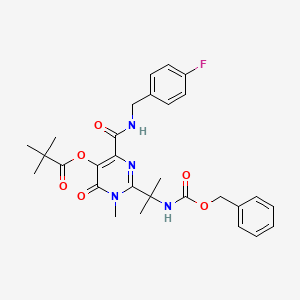 Propanoic acid, 2,2-dimethyl-, 4-[[[(4-fluorophenyl)methyl]amino]carbonyl]-1,6-dihydro-1-methyl-2-[1-methyl-1-[[(phenylmethoxy)carbonyl]amino]ethyl]-6-oxo-5-pyrimidinyl ester