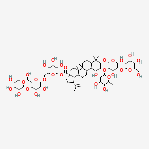 molecular formula C65H106O30 B12326410 Olean-12-en-28-oic acid, 3-[(O-beta-D-glucopyranosyl-(1-->3)-O-6-deoxy-alpha-L-mannopyranosyl-(1-->2)-alpha-L-arabinopyranosyl)oxy]-, O-6-deoxy-alpha-L-mannopyranosyl-(1-->4)-O-beta-D-glucopyranosyl-(1-->6)-beta-D-glucopyranosyl ester, (3beta)- 