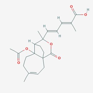 molecular formula C22H28O6 B1232643 (2E,4E)-5-(7-acetyloxy-4,9-dimethyl-11-oxo-10-oxatricyclo[6.3.2.01,7]tridec-3-en-9-yl)-2-methylpenta-2,4-dienoic acid 