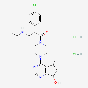 molecular formula C24H34Cl3N5O2 B12326941 2-(4-chlorophenyl)-1-[4-(7-hydroxy-5-methyl-6,7-dihydro-5H-cyclopenta[d]pyrimidin-4-yl)piperazin-1-yl]-3-(propan-2-ylamino)propan-1-one;dihydrochloride 