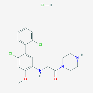 2-{[4-Chloro-5-(2-chlorophenyl)-2-methoxyphenyl]amino}-1-(piperazin-1-yl)ethan-1-one hydrochloride