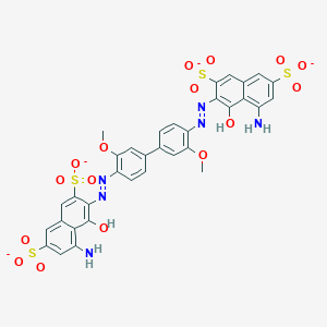 molecular formula C34H24N6O16S4-4 B1232808 3,3'-[(3,3'-Dimethoxy[1,1'-biphenyl]-4,4'-diyl)bis(diazene-2,1-diyl)]bis(5-amino-4-hydroxynaphthalene-2,7-disulfonate) 