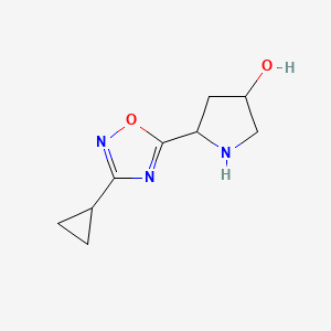 molecular formula C9H13N3O2 B12328494 5-(3-Cyclopropyl-1,2,4-oxadiazol-5-yl)pyrrolidin-3-ol 