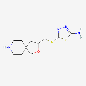 molecular formula C11H18N4OS2 B12328620 5-(((2-Oxa-8-azaspiro[4.5]decan-3-yl)methyl)thio)-1,3,4-thiadiazol-2-amine 