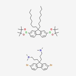 molecular formula C64H94B2Br2N2O4 B12328683 3-[2,7-dibromo-9-[3-(dimethylamino)propyl]fluoren-9-yl]-N,N-dimethylpropan-1-amine;2-[9,9-dioctyl-7-(4,4,5,5-tetramethyl-1,3,2-dioxaborolan-2-yl)fluoren-2-yl]-4,4,5,5-tetramethyl-1,3,2-dioxaborolane 