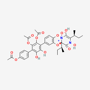 molecular formula C36H38N2O14 B1232884 [4-[4-[(11aR)-3,11a-bis[(2S)-butan-2-yl]-2,4-dihydroxy-5-oxido-1-oxopyrazino[1,2-b][1,4,2]benzodioxazin-5-ium-9-yl]-2,3-diacetyloxy-5,6-dihydroxyphenyl]phenyl] acetate 