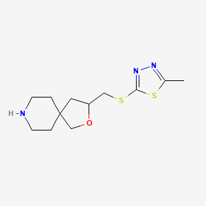 molecular formula C12H19N3OS2 B12329127 3-(((5-Methyl-1,3,4-thiadiazol-2-yl)thio)methyl)-2-oxa-8-azaspiro[4.5]decane 