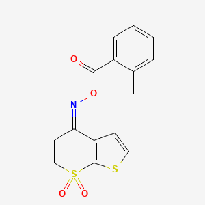 molecular formula C15H13NO4S2 B1232937 [(Z)-(7,7-dioxo-5,6-dihydrothieno[2,3-b]thiopyran-4-ylidene)amino] 2-methylbenzoate 