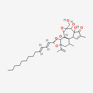 molecular formula C34H48O8 B1232944 6,7-dihydroxy-8-(hydroxymethyl)-4,18-dimethyl-16-prop-1-en-2-yl-14-[(1E,3E)-trideca-1,3-dienyl]-9,13,15,19-tetraoxahexacyclo[12.4.1.01,11.02,6.08,10.012,16]nonadec-3-en-5-one 