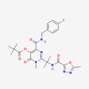 Propanoic acid, 2,2-dimethyl-, 4-[[[(4-fluorophenyl)methyl]amino]carbonyl]-1,6-dihydro-1-methyl-2-[1-methyl-1-[[(5-methyl-1,3,4-oxadiazol-2-yl)carbonyl]amino]ethyl]-6-oxo-5-pyrimidinyl ester