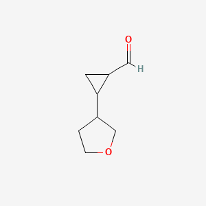 molecular formula C8H12O2 B12329457 2-(Tetrahydrofuran-3-yl)cyclopropanecarbaldehyde 