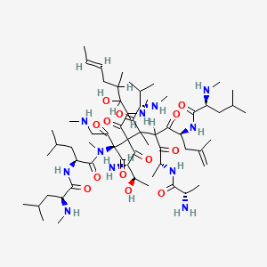 (2S)-N-[(2S)-1-[[(E,3S)-4-[(2S,3R)-2-amino-3-hydroxybutanoyl]-4-[(3S,8S)-6-[(2R)-2-[[(2S)-2-aminopropanoyl]amino]propanoyl]-2,5,10-trimethyl-3-(methylamino)-8-[[(2S)-4-methyl-2-(methylamino)pentanoyl]amino]-4,7-dioxoundec-10-en-5-yl]-3-formyl-7-hydroxy-8-methyl-1,6-bis(methylamino)-2,5-dioxododec-10-en-3-yl]-methylamino]-4-methyl-1-oxopentan-2-yl]-4-methyl-2-(methylamino)pentanamide