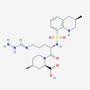 molecular formula C23H36N6O5S B12329882 2-Piperidinecarboxylic acid, 1-[(2S)-5-[(aminoiminomethyl)amino]-1-oxo-2-[[[(3R)-1,2,3,4-tetrahydro-3-methyl-8-quinolinyl]sulfonyl]amino]pentyl]-4-methyl-, (2R,4R)- 