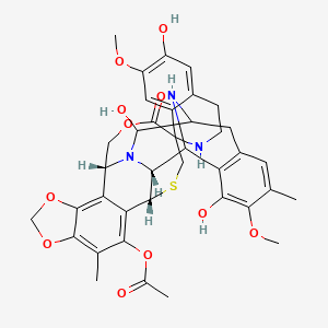 molecular formula C38H41N3O11S B1233006 [(1R,2R,14R)-5,6',12-trihydroxy-6,7'-dimethoxy-7,21-dimethyl-27-oxospiro[17,19,28-trioxa-24-thia-13,30-diazaheptacyclo[12.9.6.13,11.02,13.04,9.015,23.016,20]triaconta-4(9),5,7,15,20,22-hexaene-26,1'-3,4-dihydro-2H-isoquinoline]-22-yl] acetate 