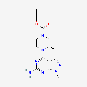 molecular formula C16H25N7O2 B12330186 tert-butyl (3S)-4-(6-amino-1-methylpyrazolo[3,4-d]pyrimidin-4-yl)-3-methylpiperazine-1-carboxylate 